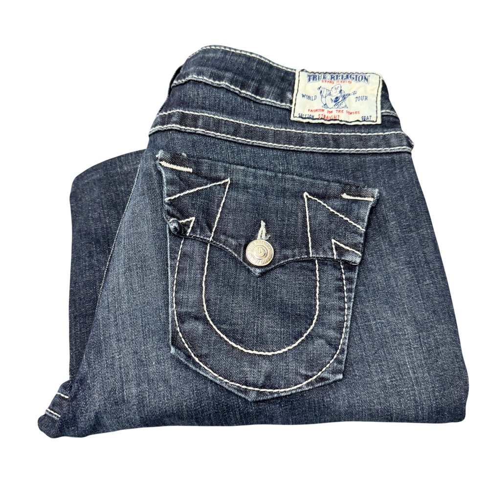 True Religion Jeans Womens 31 (33x27 ACTUAL) Billie Straight Blue Denim Low Rise